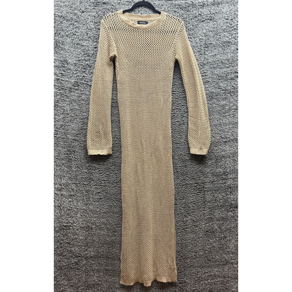 Naadam Textured Crochet Slit Maxi Summer Beach Dress Beige Womens Size S